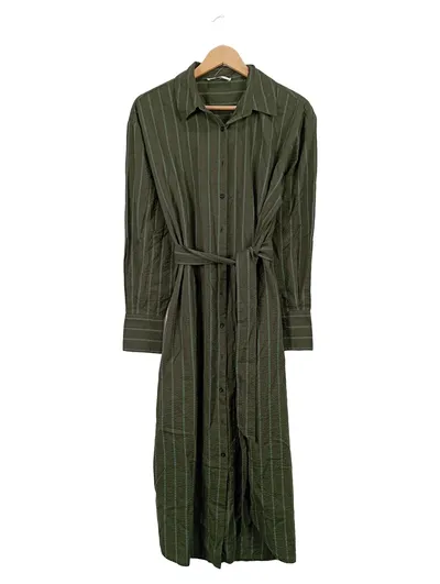 Guido Maria Kretschmer Hemdblusenkleid Damen Oliv Gestreift Baumwolle Gr. 38