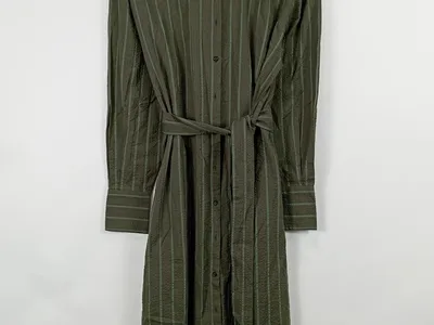 Guido Maria Kretschmer Hemdblusenkleid Damen Oliv Gestreift Baumwolle Gr. 38