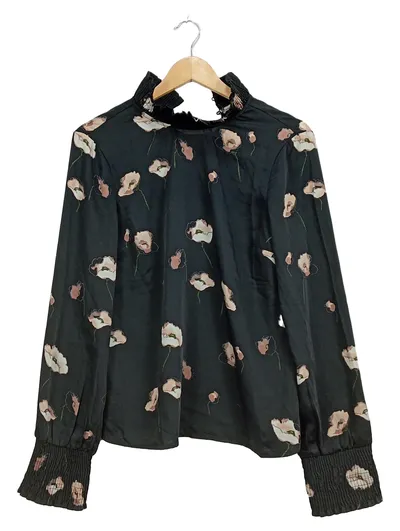 VERO MODA Damen Bluse Blumenmuster Gr. M Schwarz Langarm Feminin