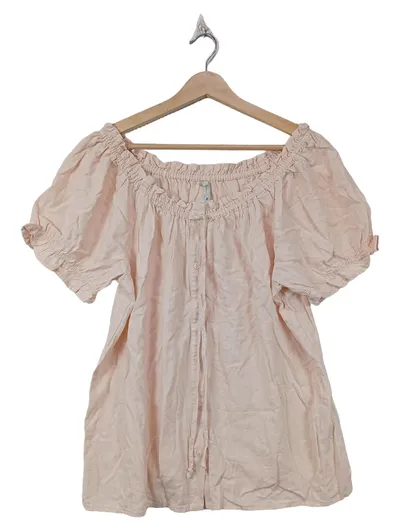 Laura Torelli Collection Damen Bluse Rosa Gr. M Leinen Viskose Freizeit Kurzarm