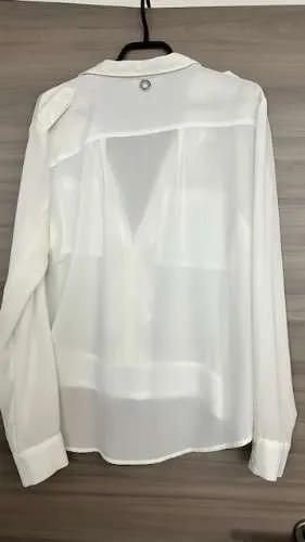 Diego Reiga Damen Bluse Weiß Rüschen Brusttaschen Viskose Gr. S/36