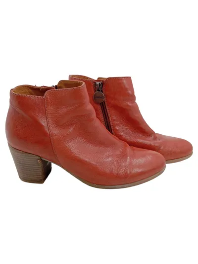 Geox Respira Damen Stiefelette Leder Rot Gr. 39,5 Reißverschluss Blockabsatz