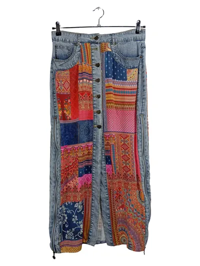 Desigual Damen Jeansrock Maxirock Patchwork Boho Gr. 38 Mehrfarbig