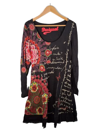 Desigual Tunikakleid Blumenmuster Spitze Stickerei Schwarz Gr. 44 XXL