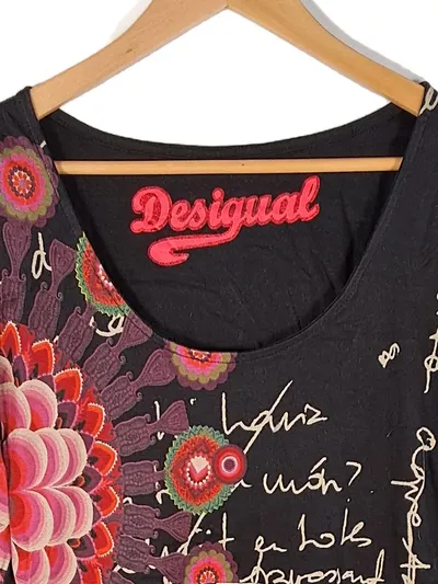 Desigual Tunikakleid Blumenmuster Spitze Stickerei Schwarz Gr. 44 XXL
