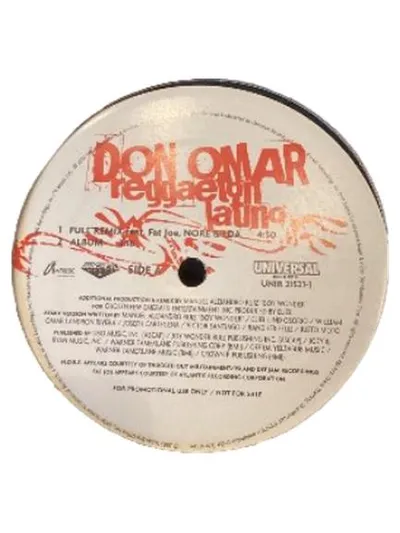Don Omar Reggaeton Latino 12" Vinyl Promo Universal Music Hip-Hop