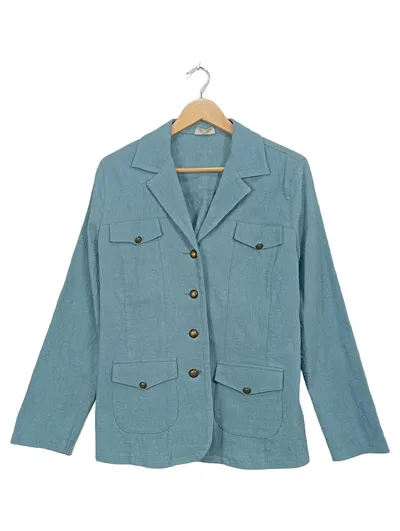 CANDA C&A Damen Leichte Jacke Gr. 40 Blau Strukturmuster Baumwolle