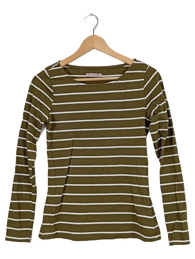 Anna Field Damen Langarmshirt Gr. 38 Oliv Weiß Gestreift Baumwolle