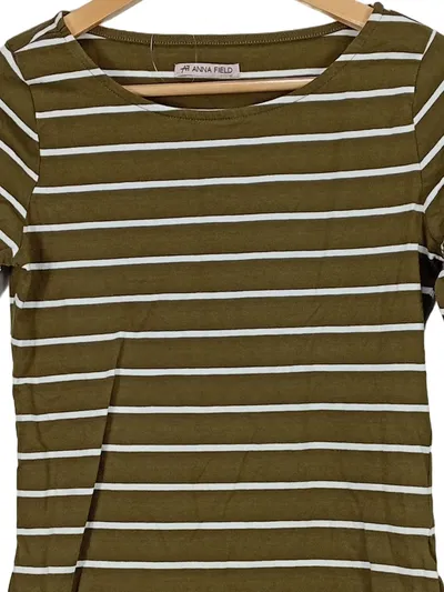 Anna Field Damen Langarmshirt Gr. 38 Oliv Weiß Gestreift Baumwolle