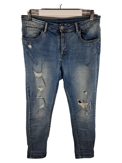 Damen Destroyed Jeans Hose Blau XL W33 L29 Baumwolle Used Look Ripped