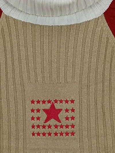 Pulcino Kinder Rollkragen Pullover Gr. 140 Beige Rot Sterne Strick