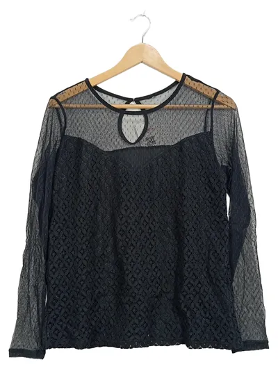 Takko Fashion Pullover Damen Lochmuster Spitze Langarm Schwarz Gr. L