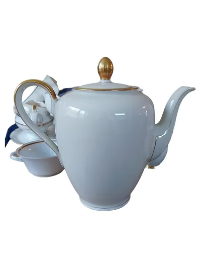 Bavaria Elfenbein Porzellan Kaffeekanne Weiß Goldrand 24cm Vintage