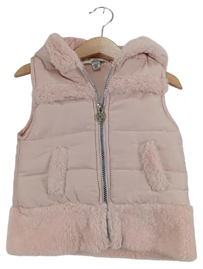 WonderLuxe Mädchen Steppweste Kapuze Fellbesatz Rosa Gr. 110