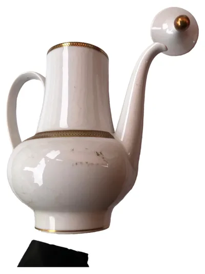 Eschenbach Bavaria Kaffeekanne Porzellan Weiß Goldrand 25cm