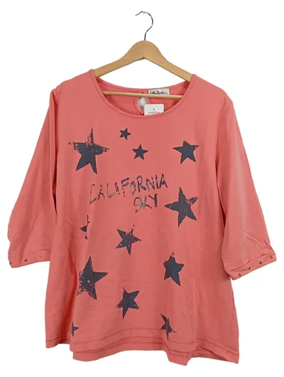 Ulla Popken Damen T-Shirt 3/4 Arm Sterne Schriftzug Rosa Gr. 46 3XL