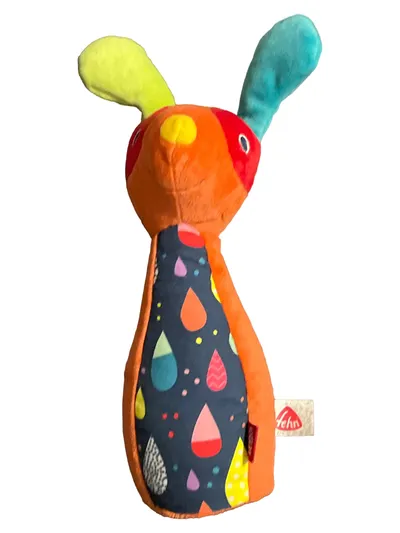 Fehn Baby Kuscheltier Hase Punkte Mehrfarbig Greifling Rassel 22cm