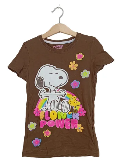 Peanuts Snoopy Kinder T-Shirt Tiermotiv Glitzer Braun Gr. 128 Baumwolle