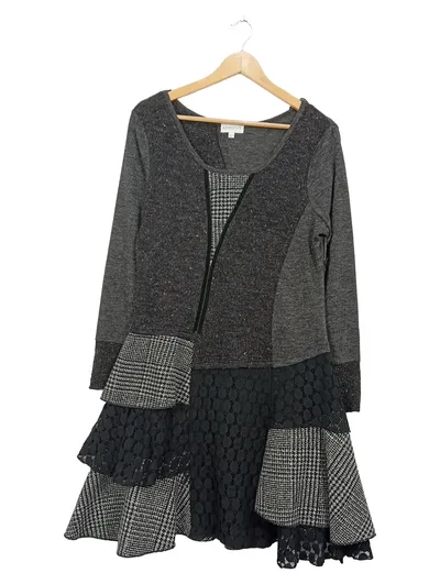 Apricot Damen Strickkleid Patchwork Design Grau Gr. L 42