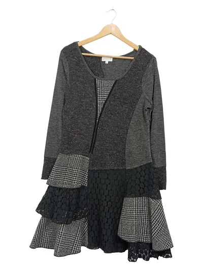 Apricot Damen Strickkleid Patchwork Design Grau Gr. L 42