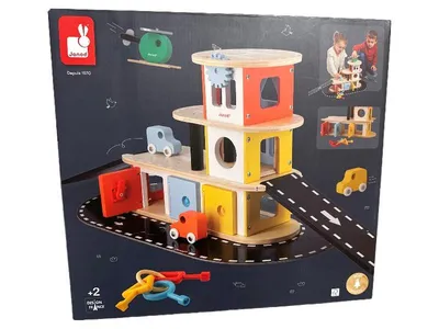 Janod Holz Parkgarage Spielzeug Garage ab 2 Jahre Mehrfarbig NEU