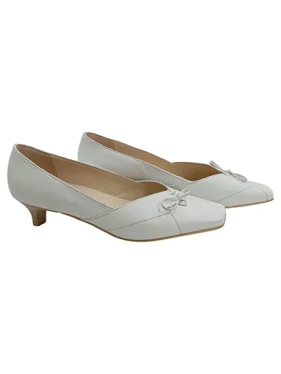 Högl Damen Pumps Weiß Leder Gr. 39 Kitten Heel Schleife Klassisch