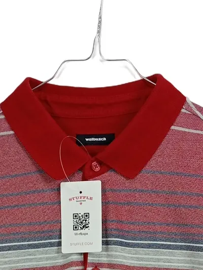 Walbusch Herren Poloshirt Gr. 54 XL Rot Gestreift Kurzarm Baumwolle