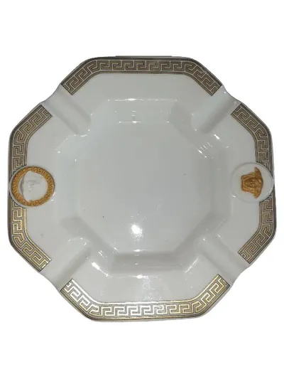 Versace Rosenthal Gorgona Porzellan Aschenbecher Medusa Gold Weiß