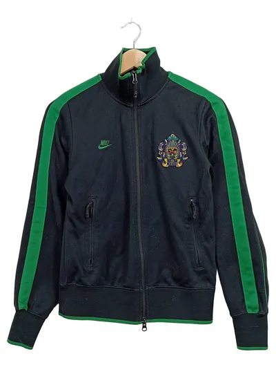 Nike Damen Trainingsjacke Schwarz Grün Emblem Stickerei Gr. M