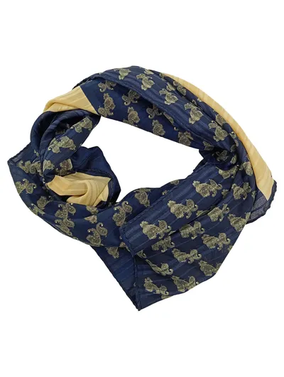 Franco Laurenti Damen Seidentuch Schal Paisley Blau Gold 88x88 cm