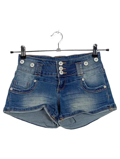 Blind Date Jeans Shorts Damen XS High Waist Zierknöpfe Blau Denim