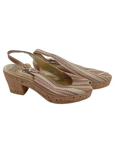 Gabor Fashion Slingback Pumps 39 Leder Beige Schlangenmuster Schnalle 8cm