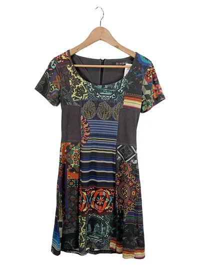 Desigual Damen Kleid Patchwork Bohemian Ethno Gr. S Mehrfarbig