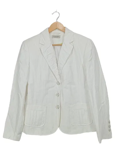 C.A.N.D.A Damen Blazer Gr. 40 Weiß Leinen Mix Klassisch Business