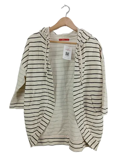 EDC Strickjacke Damen Gr. S Kapuze Gestreift Beige Baumwolle