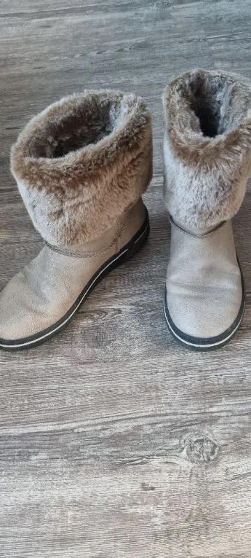 Rieker Damen Schneestiefel Gr. 37 Beige Fellbesatz Winterstiefel Leder