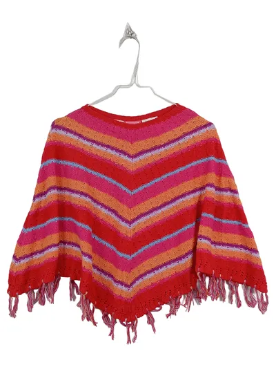 OUTFIT Kinder Poncho Gr. 92 gestreift Fransen Baumwolle Mehrfarbig Boho