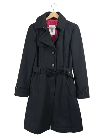 CINQUE Damen Wollmantel Gr. 38 Schwarz Trenchcoat Gürtel Klassisch