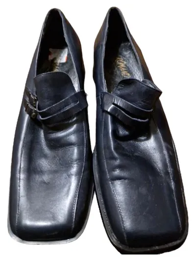 Tamaris Damen Slipper Leder Blau Gr. 38 Blockabsatz Schnalle
