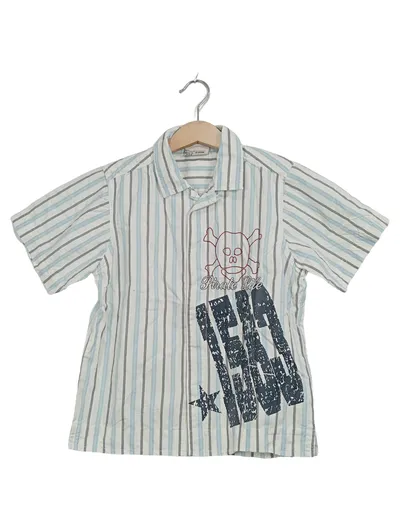 BON'A PARTE Kids Hemd Gr. 110 Kurzarm gestreift Weiß Blau Pirate