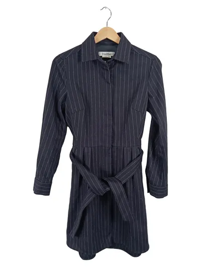 Max Mara Hemdblusenkleid Gr. 38 Nadelstreifen Blau Damen Business