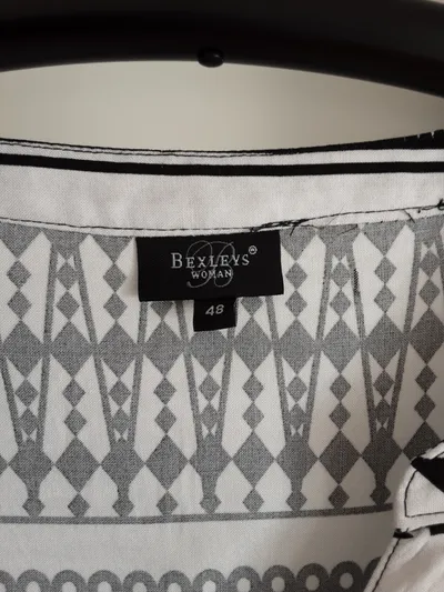 Bexleys Woman Bluse Damen Gr. 48 Ethno Muster Viskose Weiß Schwarz