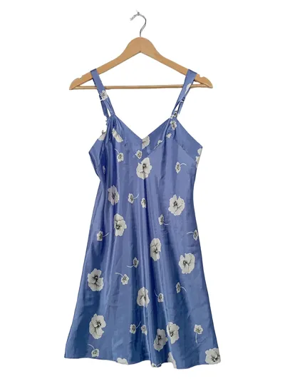 CANDA C&A Nachthemd Damen S Blau Blumenmuster Satin Trägerkleid