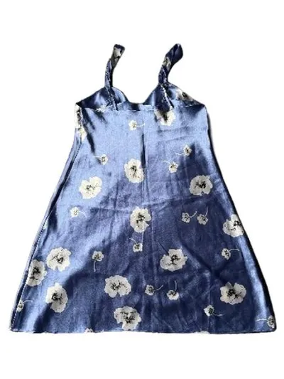 CANDA C&A Nachthemd Damen S Blau Blumenmuster Satin Trägerkleid
