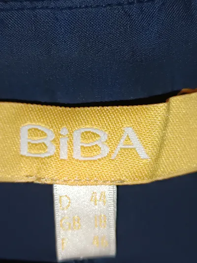 BiBA Damen Bluse Gr. 44 Blau Langarm Rüschen Spitze Baumwolle