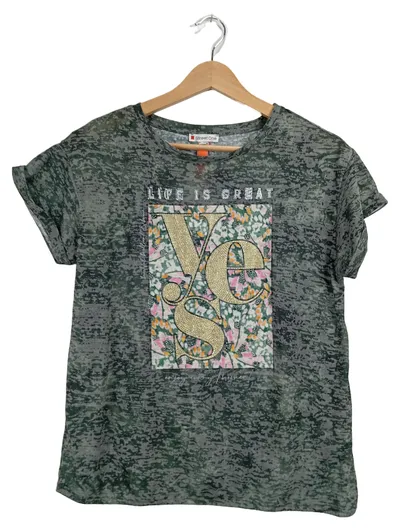 Street One Damen T-Shirt Gr. 38/M Grün YES Life is Great Print