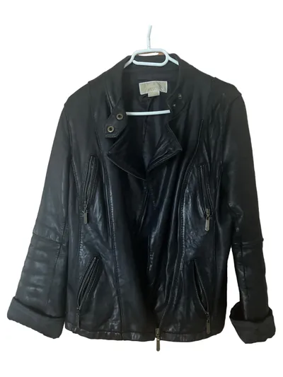 Michael Kors Damen Lederjacke Bikerjacke Schwarz Gr. L 42