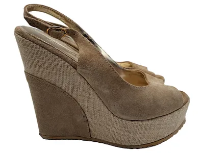 ANTONIO D'ANNA Damen Keilabsatz Sandaletten Beige Gr. 38 Wildleder