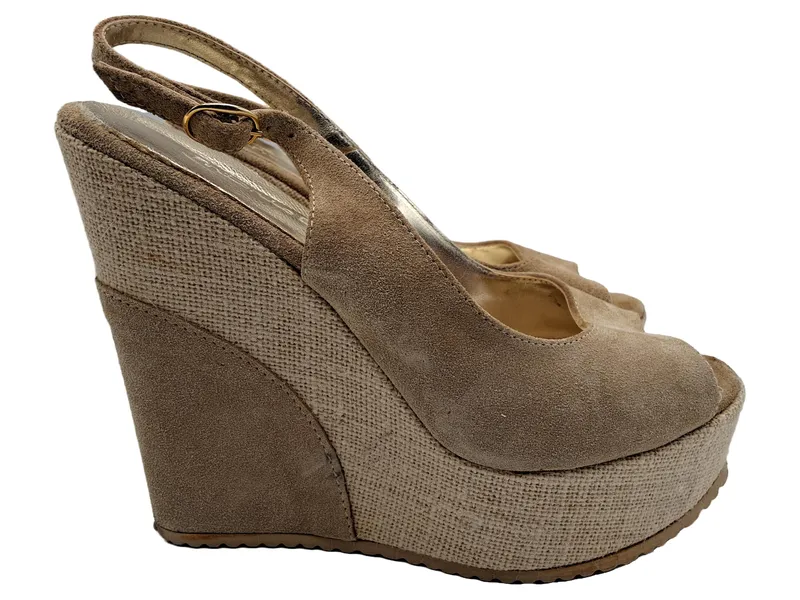 ANTONIO D'ANNA Damen Keilabsatz Sandaletten Beige Gr. 38 Wildleder 1
