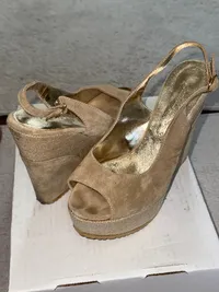 ANTONIO D'ANNA Damen Keilabsatz Sandaletten Beige Gr. 38 Wildleder 2